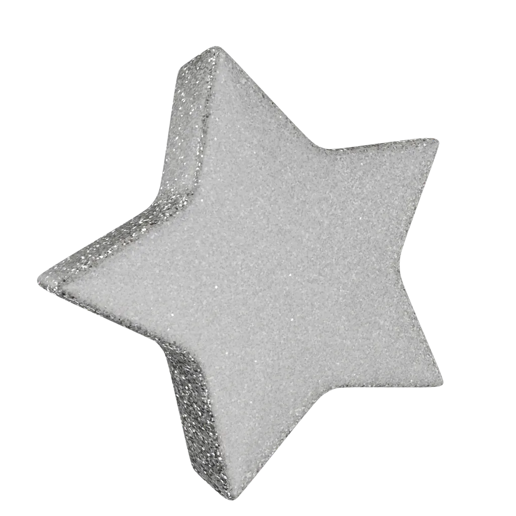 3D image of white bold star with glimmer