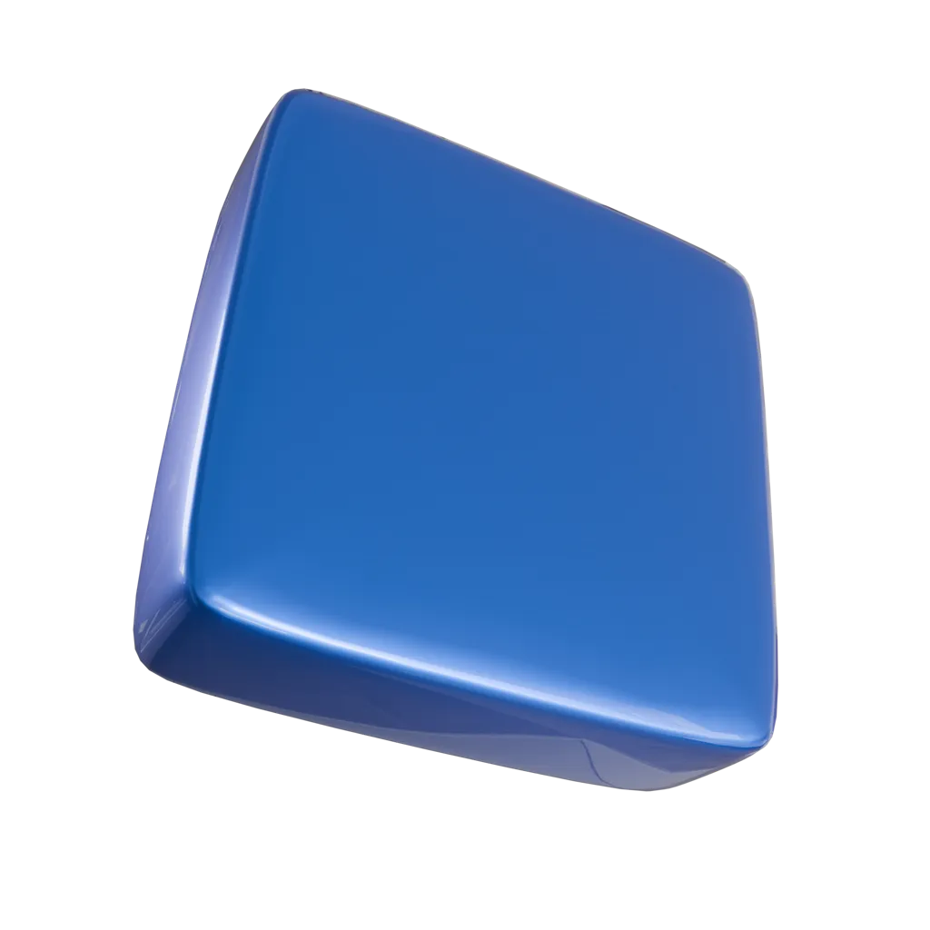 3D image of flatten blue cube with rounded edges, glare and reflection of light