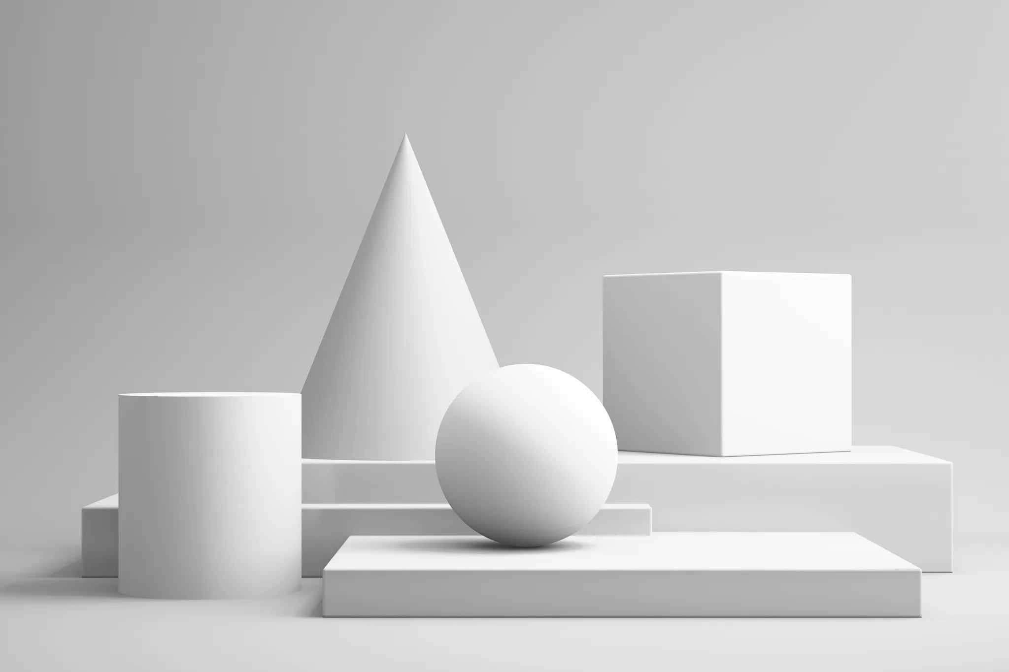 Image of 3D object with sphere, cylinder, cone and cubes